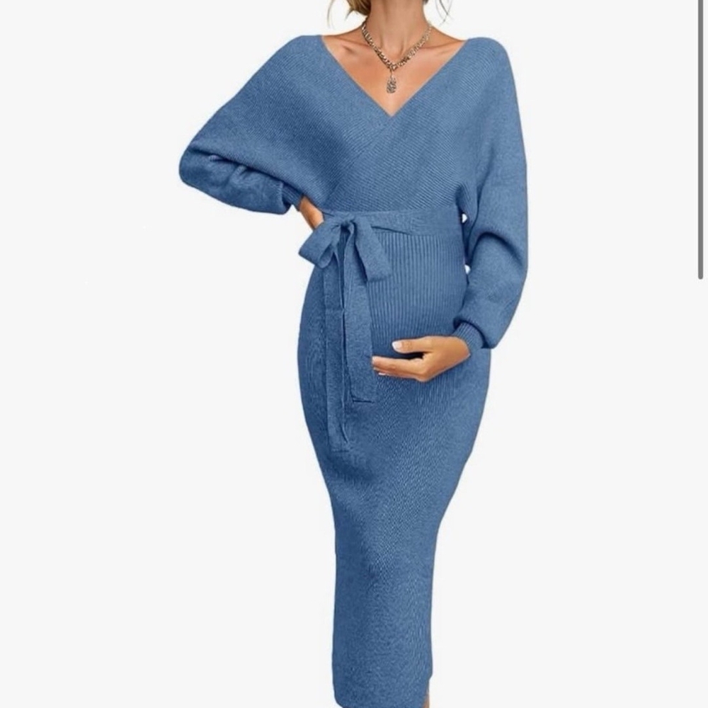 Elegant Blue Maternity Dress
